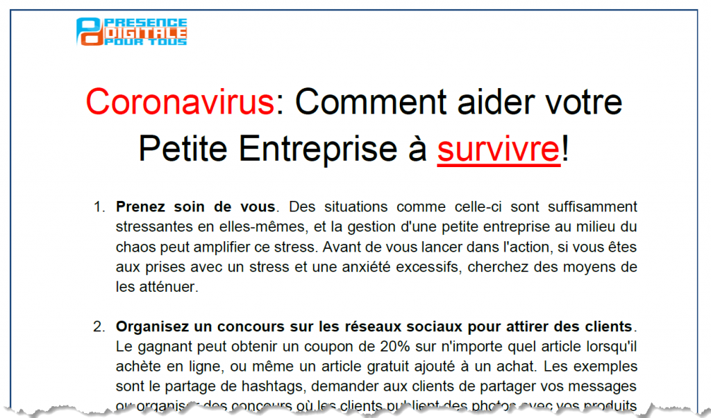 Coronavirus: Comment aider votre Petite Entreprise à survivre